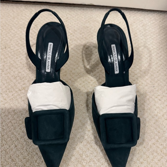 Manolo Blahnik Dark Green Slingback Maysi Heels - Picture 3 of 10